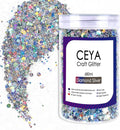 Ceya Holographic Chunky Glitter, 1 LB/ 16OZ Laser Diamond Silver Bulk Craft Glitter Mixed Chunky Fine Glitter Bottled Metallic Flake Nail Sequins for Resin, Tumblers, Scrapbooking, Festival Decor, Art