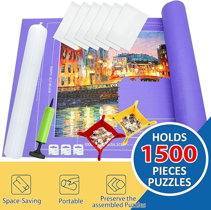 Puzzle Mat Roll Up| Jigsaw Puzzle Mat Roll Up| Roll-Up Save Pad Trays for Sorting Table Board Glue Sheets and Frame Keeper Storage Accessories for Kids and Adults (Purple, 1500pcs)