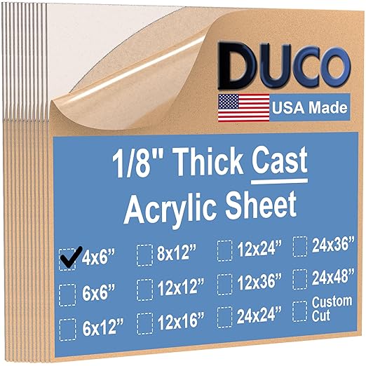 Duco USA-Made Clear Cast Acrylic Sheet 1/8 Inch Thick 4" x 6" - 12 Pack of Transparent Plexiglass Sheet - Lightweight Acrylic Board for Window Replacements, Displays, Signs, and More