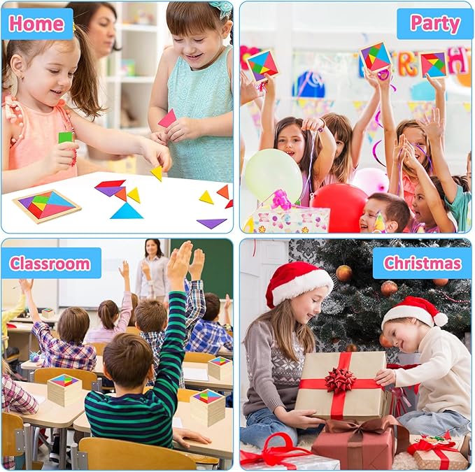 30 Pack Tangram Puzzle Wooden Kids Party Favors, Goodie Bags Stuffers for Kids, Return Gifts for Birthday Party, Classroom Prizes Rewards Bulk Gifts for Students