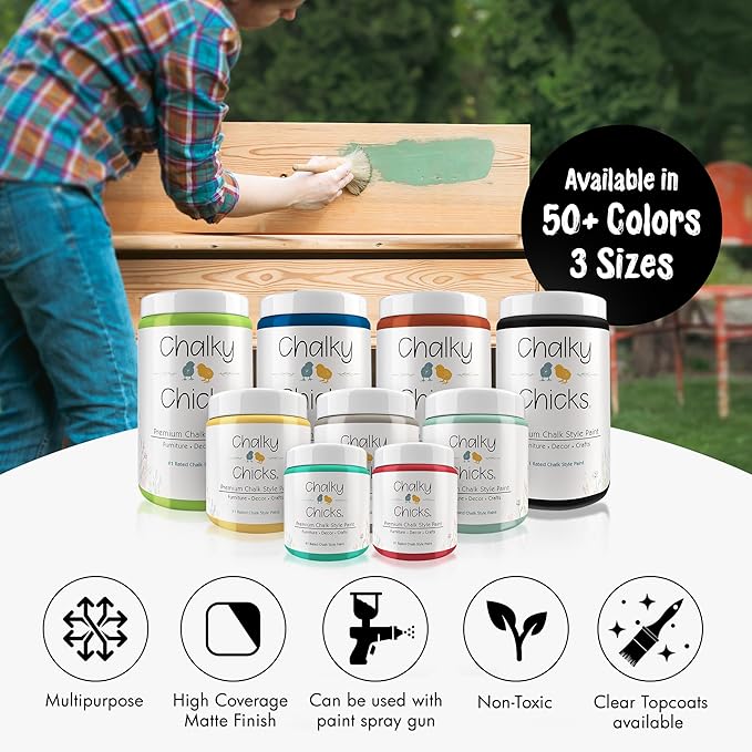 Chalky Chicks All-in-One Chalk Paint for Furniture or Cabinet -16Fl Oz-Matte Finish Powdered Snow (Pure White) for Metal, Wood Furniture Paint - No Sanding All-in-One for Home Decor & Crafts, USA Made