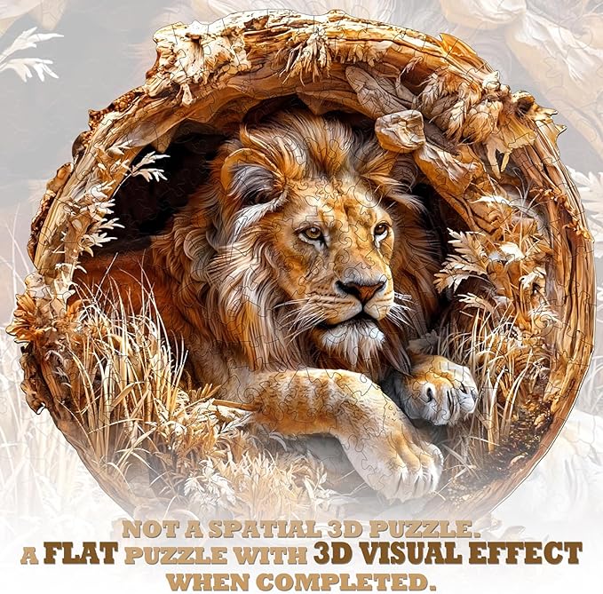 Wooden Puzzles for Adults, 3D Vision Effect Lion King Wooden Jigsaw Puzzles, 575 PCS Unique Shape Advanced Wood Puzzle Adult, 3D Effect Flat Puzzle Birthday Gifts Family Game (XL-17.3 * 17.3in)