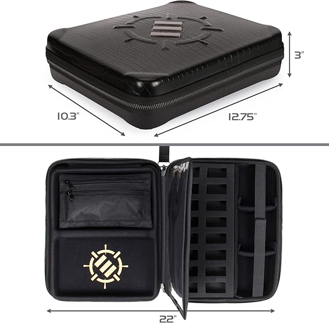 ENHANCE RPG Organizer Case - DnD Binder with Built-in Character Sheet Holder and Erasable Scribe Panel, Dice Rolling Area, Removable Pen Pouch, Miniature Foam Tray, Wrist Strap
