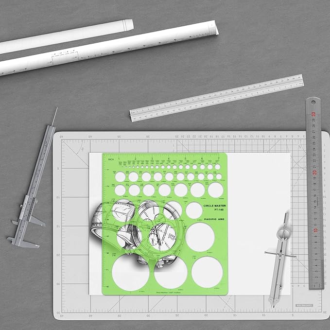 Pacific Arc Professional Circle Guide Template, 45 Total Circle from 1/16 Inch to 2.25 Inch with Inch Graduations