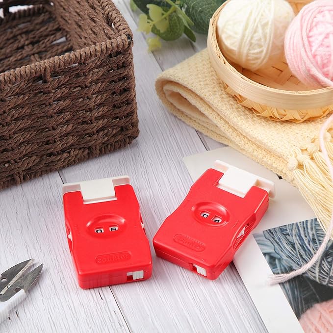 4 Pieces Knitting Counter Stitch Needle Marking Tool Mini Crochet Stitch Knitting Stitch Plastic Knit Stitch Counter, Red