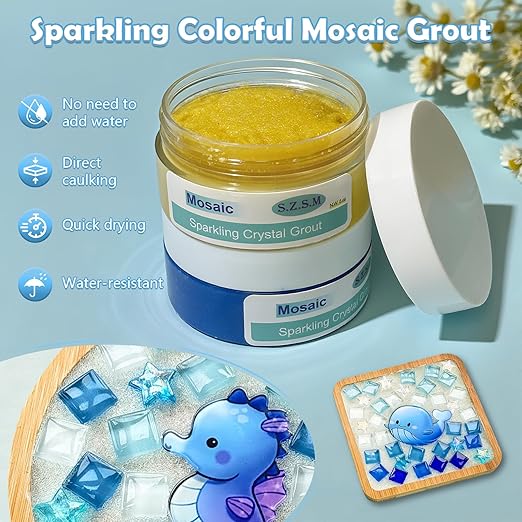 Mosaic Crystal Grout for Tiles Crafts–Handmade Mosaic Crystal Sealant & Translucent Grout for Handmade Decorate Tessellated Coasters ，No Need to add Water，Perfect for DIY Craft Projects（5oz）
