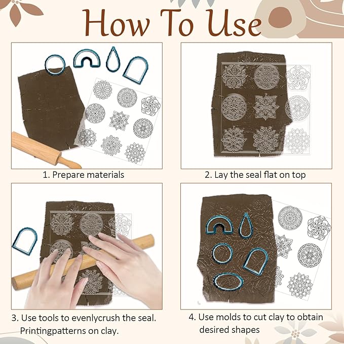 CHGCRAFT Bohemian Round Pattern Polymer Clay Texture Sheets Mandala Pattern Silicone Texture Stamp Single Image Modeling Pattern Pad for Jewelry and Clay Earrings Tools, 5.5x5.5 inch