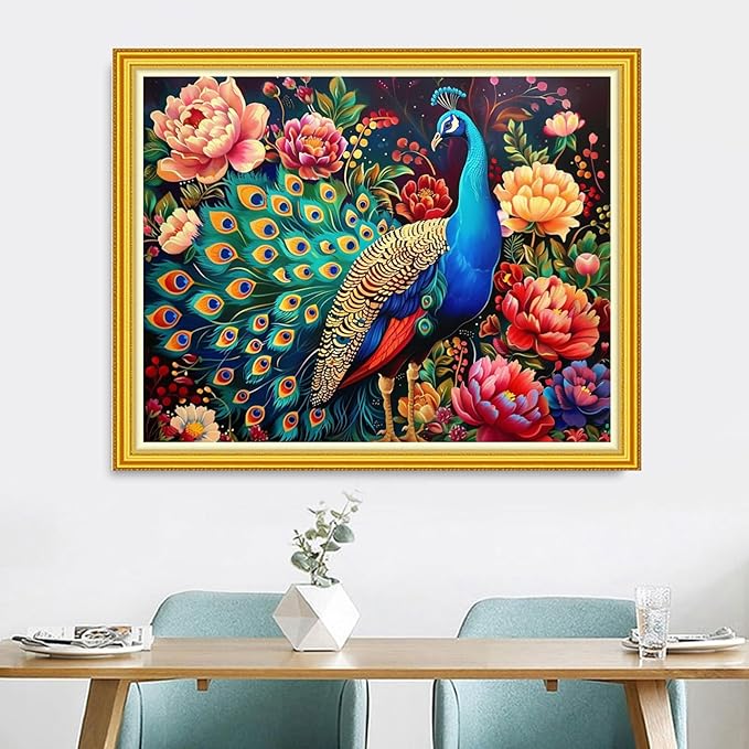 Magxvouy Cross Stitch Kits Stamped Full Range of Embroidery Kits,Cross Stitch Patterns Needlework Kits for Beginners 11CT Printed Kits&Peacock Flower 16x20 inch