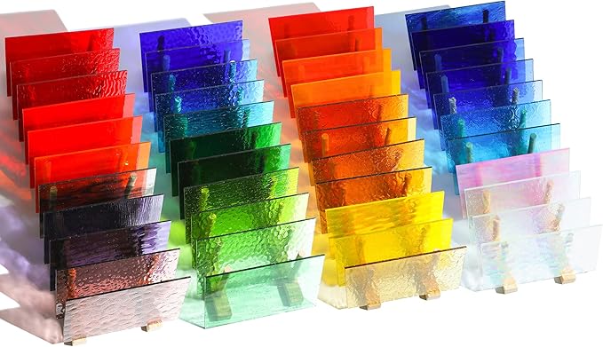 40 Transparent Stained Glass Sheets, 4”x6” Textured Bright Transparency Mosaic Glass Pack, Variety Cathedral Art Glass Pieces for DIY Mosaic Tiles Crafts, Home Decor, Suncatchers