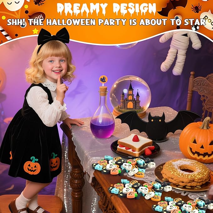 60 Pcs Halloween Mini Erasers for Kids, PLULON Goody Bag Fillers Pumpkin Black Cat Bat Skull Ghost Erasers Bulk Novelty Funny Halloween Classroom Trick or Treat Party Favors Gift