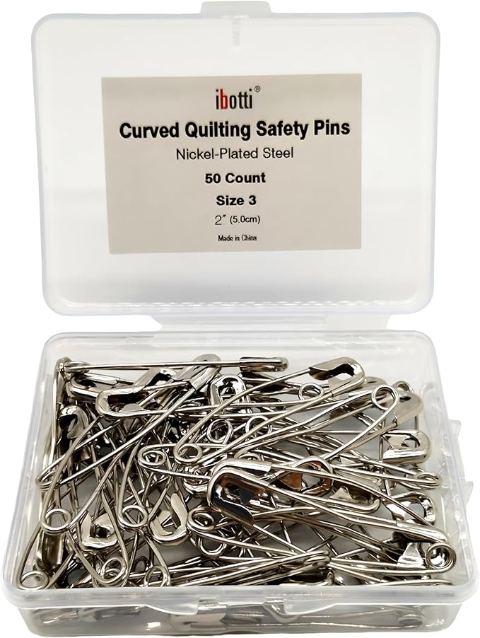 Curved Safety Pins for Quilting,Basting Pins for Quilting Curved,Size 3,50-Count