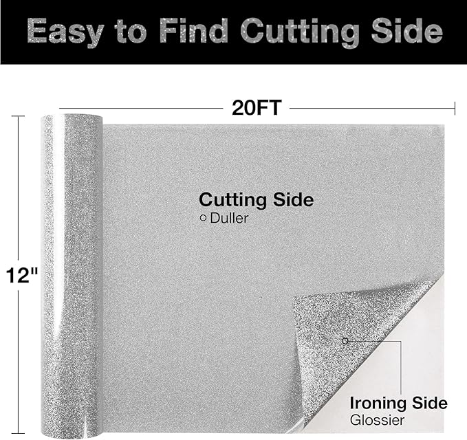 TORC Silver Glitter HTV Heat Transfer Vinyl Roll 12 inch x 20 ft Iron on Vinyl for T Shirts Crafts Bulk