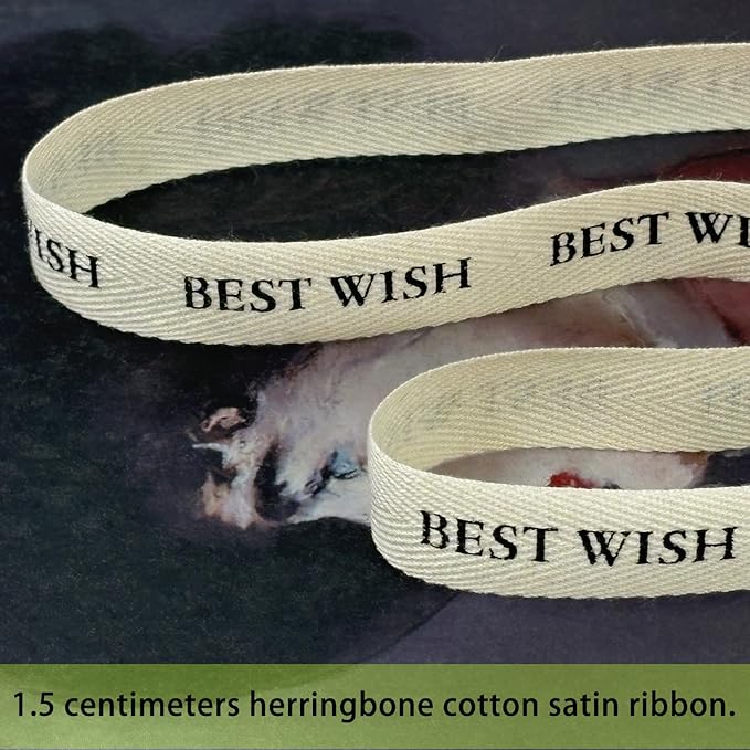 Cotton Herringbone Ribbon - Natural Twill Tape for Custom Gift Wrapping & DIY Crafts-5/8 Inch x 15 Yards - Best Wish Printed Phrase