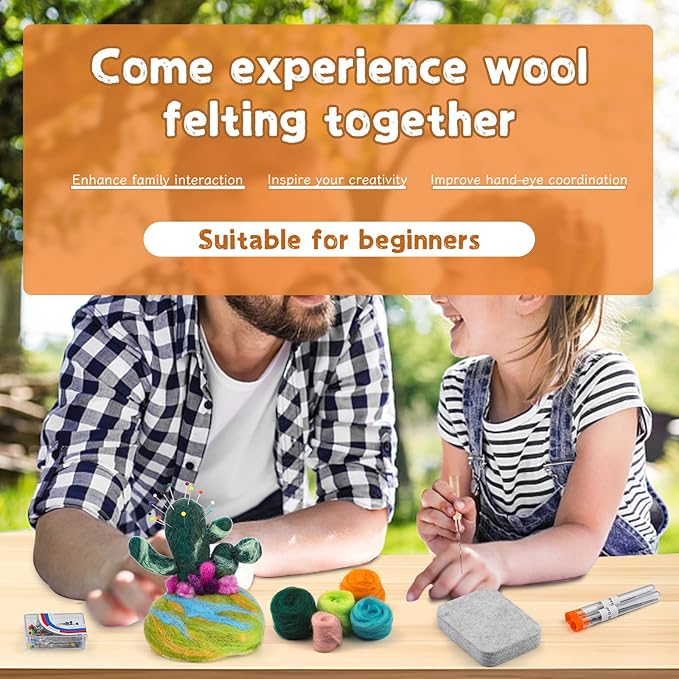Yizzvb Needle Felting Kit for Beginners Adults, Complete Plant Wool Felting Set with 100pcs Sewing Pins, Felting Needles, Wool, Pad & Instructions, DIY Craft Kit for Home Decor & Creative Projects