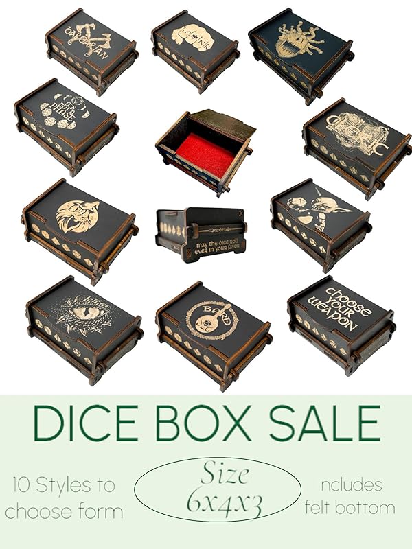 Dice Box - BLACK - 6x4x3 Also holds jewelry and great for desks and desk top items (Choose your Weapon)