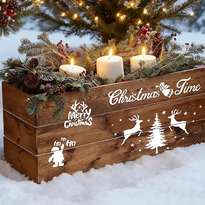 14Pcs Larger Christmas Stencils for Painting On Wood Reusable Xmas Stencils Set Holiday Templates for DIY Crafts Home Decor Art Projects