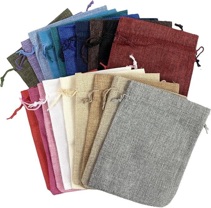 Palmhomee Gift Bags, Pack of 20 Burlap Drawstring Linen Jewelry Pouches, Hessian Jute Bags for Birthday, Jewelry, Treats, Party Favors, Art & DIY Craft (6x8 Inch, Mixed Colors)