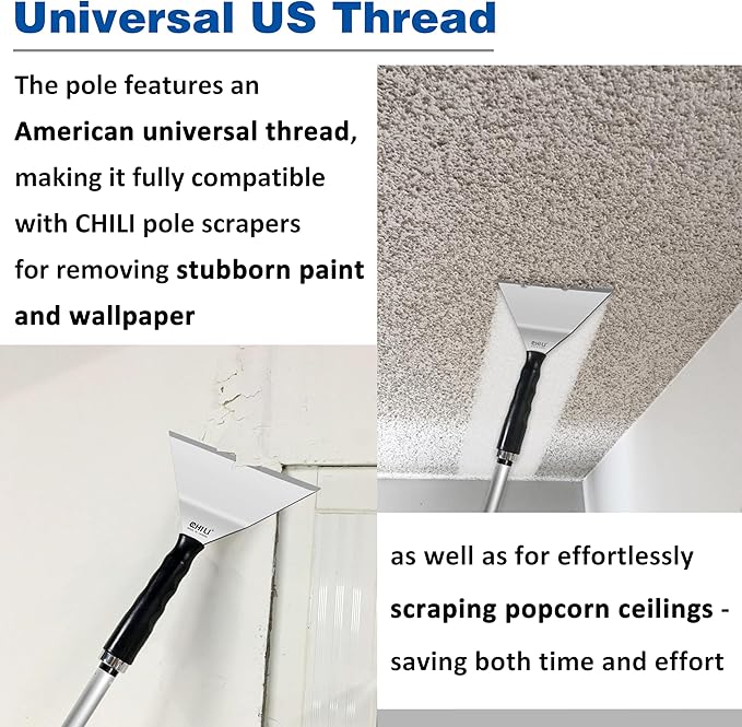CHILI Extension Pole with 2-Section, 1.46 to 2.29 ft, Telescoping Pole with Twist-Lock Design, Ideal for removing Wallpaper, Popcorn Ceilings, Putty and Paint, Fits CHILI Pole Scrapers, Made In Taiwan