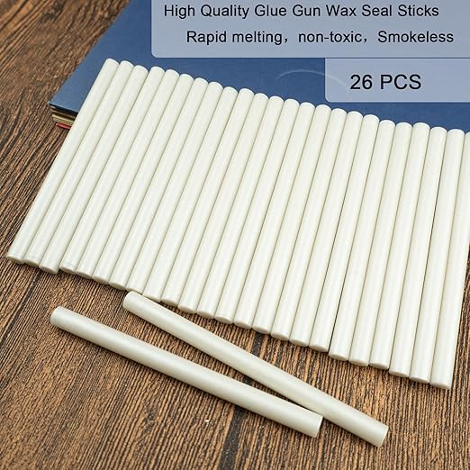 Wax Seal Stick, Ioggtser 26 PCS Mini Glue Gun Wax Seal Stick for Wax Seal Stamp, Sealing Wax Sticks for Wedding Invitations, Cards, Envelopes (Pearl White)