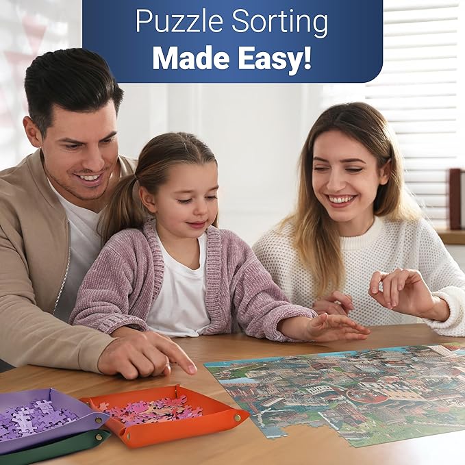Puzzle Sorting Trays - 3X Large Puzzle Organizer for Sorting 1000 Pieces up to 3000 Pieces, Stackable Jigsaw Accessories for Adults in Orange, Green and Purple