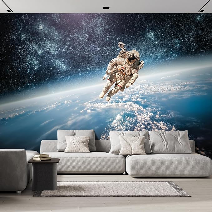 wall26 Wall Sticker/Wall Mural an Astronaut Floating About Planet Earth, Not Peel and Stick, Non-Woven Wallpaper Decorative for Bedroom, Living Room, Office - 120x120 inches
