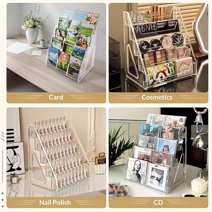 Trading Card Display Stand, Vertical Holder for Baseball Basketball Sports Graded Card Display Stand Tabletop for PSA BGS SGC Slabs, Snap-On Assembly(5 Tier, 2 Pack)