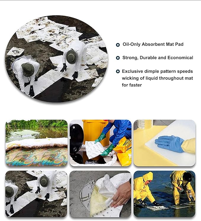 50Pads Oil Absorbing Pads,Heavyweight White Absorbing Heavy Weight 15" x 20" Oil-Only Absorbent Mat Pad…