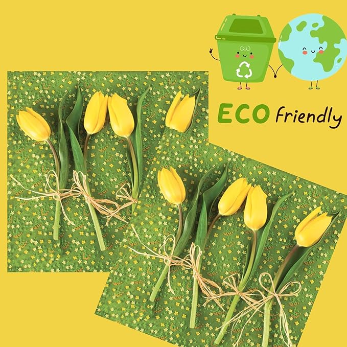 20-ct 13x13 Flowers Paper Luncheon Decoupage Napkins, 3-Ply Servilletas Printed Tulips Flowers Cocktail Napkin for Art, Dinner and Party, Disposable Napkins Decor