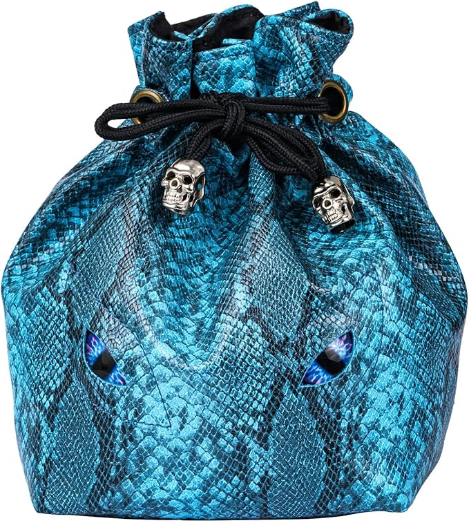 Large DND Dice Bag Leather Dice Storage Bag Blue D&D Drawstring Pouch with Pockets for RPG Table Games - Can Hold 200+ Dice