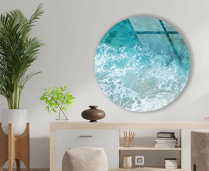 My Photostation.com 39,4''(100cm) Diameter Sea Waves Round Glass Wall Art Tempered Glass Printing Wall Decor Large Wall Art Wall Hangings