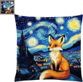 Fanxvivy Stamped Cross Stitch Kits for Adults Beginners Pillow Needlepoint Kit with Embroidery Pattern Needlework Kit Prestamped Stitches Kit 11CT Cross Stitching-Van Gogh Starry Fox 18x18 inch