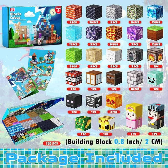 Magnetic Building Blocks - 150PCS Magnet Block Cubes Dark Hell Forest Castle, STEM Toy Building Sets for Kids Age 3+, Montessori Stacking Construction Toys Easter Gift for Boys Girls Age 4-8, 8-12