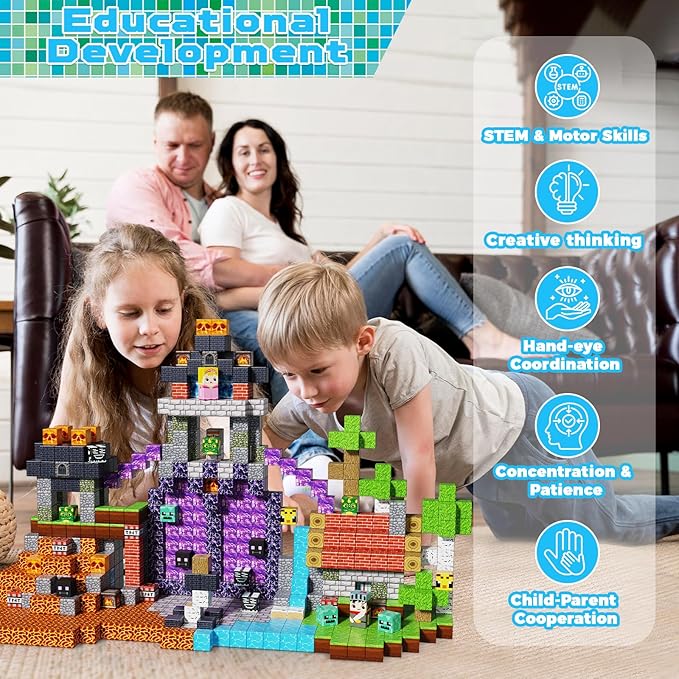 Magnetic Building Blocks - 150PCS Magnet Block Cubes Dark Hell Forest Castle, STEM Toy Building Sets for Kids Age 3+, Montessori Stacking Construction Toys Easter Gift for Boys Girls Age 4-8, 8-12