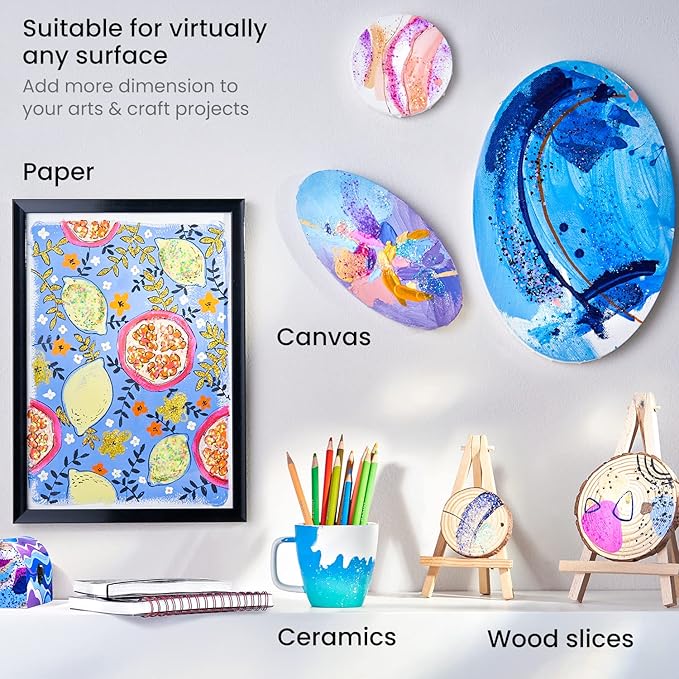ARTEZA Glitter Acrylic Paint, 14 Iridescent Colors, 2 fl oz Bottles, Transparent Base, Iridescent Paint with Chunky Glitter, Art Supplies for Adding Accents to Canvas, Paper, Wood, and Glass
