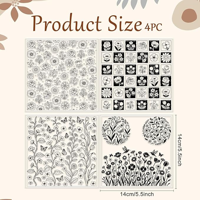 CHGCRAFT 4 Sheets 4 Styles Wildflowers Polymer Clay Texture Sheets Bushes Silicone Texture Stamp Hummingbirds Modeling Pattern Pad Texture Sheets for Making Earrings Jewerly, 5.5x5.5 inch