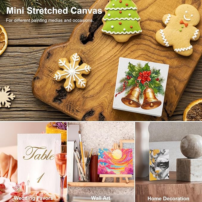 AUREUO Mini Stretched Canvas - 3x4 Inch/24 Pack - 2/5 Inch Profile Small Square Canvas - Gift Set Bulk Pack Canvases for Acrylic Painting & Craft