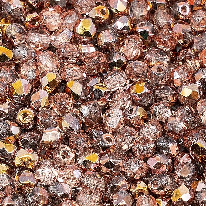 100 pcs of Faceted Fire Polished Pressed Czech Glass Beads 4mm (0.16in), Crystal Copper Capri Apollo 00030-27101 BCV