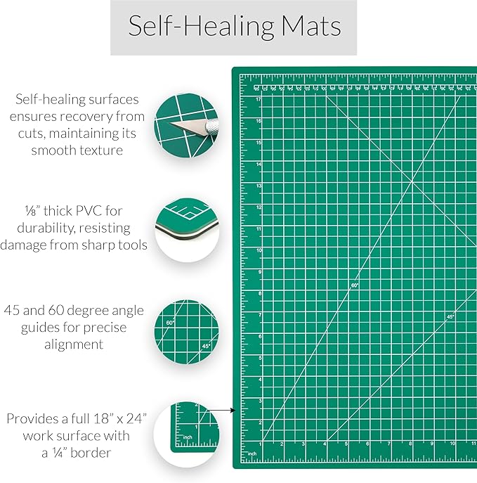 Breman Precision 18x24 Inch Self Healing Cutting Mat - 2-Sided 5-Ply PVC Green/Black Cutting Mats for Crafts, Sewing, Quilting and DIY Projects - Durable and Non-Slip Design with Precise Grid Lines