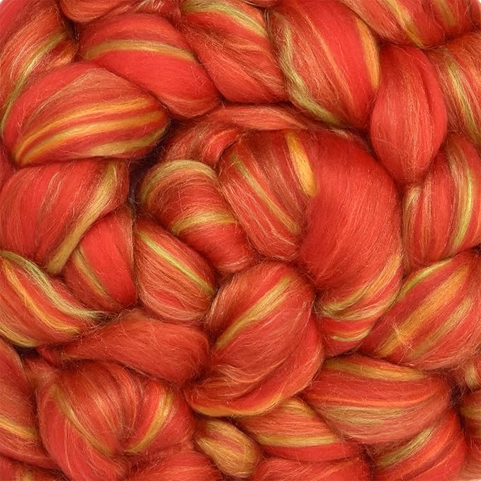 Merino Silk Luxe Tonal Designer Blend. Superfine Merino, Mulberry Silk, Tussah Silk. Top Roving for Spinning or Felting. Crimson Bliss 1oz