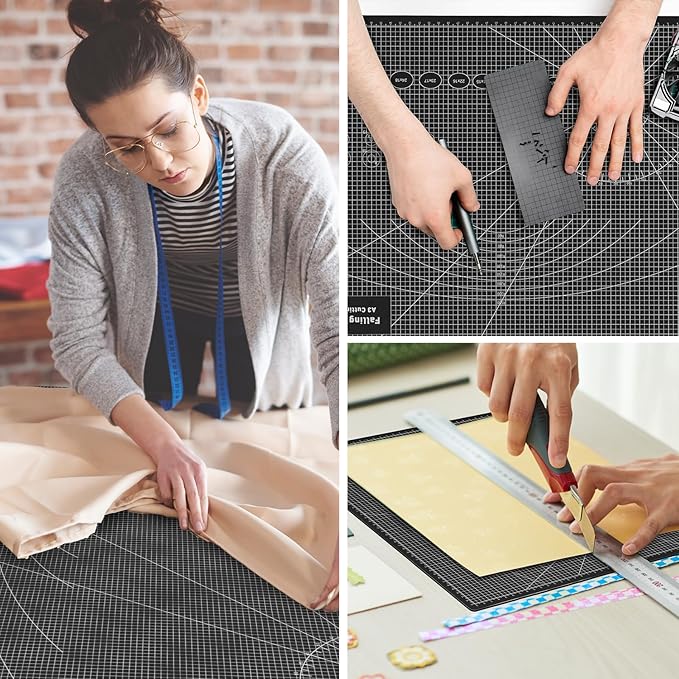 Falling in Art Self Healing Cutting Mat, 18x24" Cutting Mats for Sewing, Double-sided 5-Ply Fabric Cutting Board for Crafting, Quilting and Sewing Projects, Black