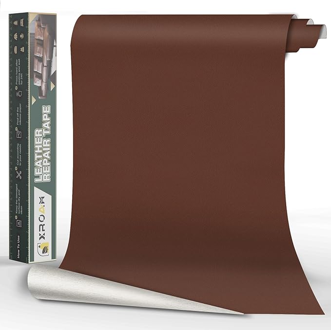 Leather Repair Tape, 16x79 inch Leather Patches for Furniture, Self Adhesive Leather Repair Patch for Sofas, Couches, Leather Covers, Seats, Chairs, Vinyl Repair Tape Dark Brown-Fine Grain