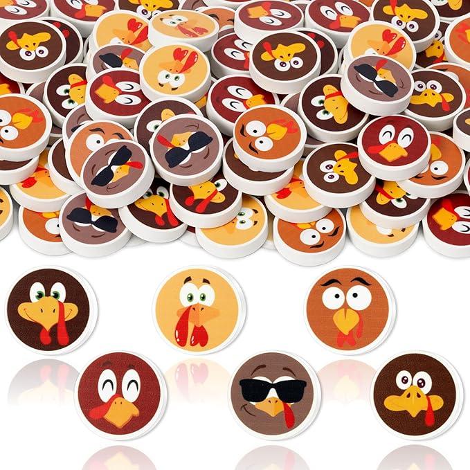 60Pcs Thanksgiving Mini Erasers for Kids Bulk Turkey Pencil Erasers Stationery for Student Classroom Prizes Homework Rewards School Supplies Party Favors