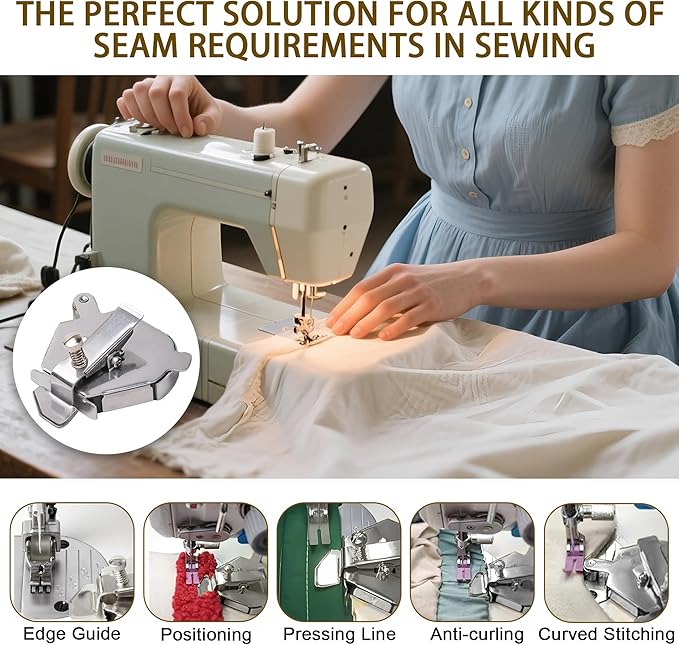 Magnet Sewing Guide,Upgraded Multi-Purpose Magnetic Seam Guide for Sewing Machine,Quilting Accessory for Professionals&Beginner,Edge Retaining/Positioning/Anti-Curling/Pressing of Topstitching(Silver)
