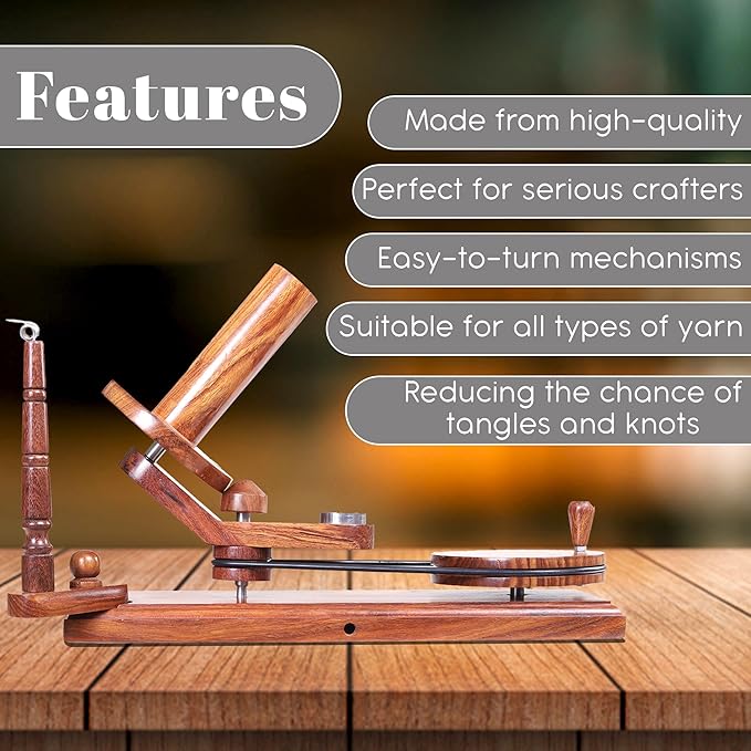 Large Handcrafted Wooden Yarn Winder & Swift – Rosewood Brown Ball Winder for Crocheting, Knitting, Weaving – Heavy-Duty Yarn Winder for 8-12 oz Skeins