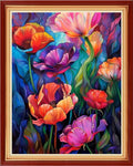 Stamped Cross Stitch Kits - Beach Night Landscape Counted Cross Stitch Kits for Beginners Adults Needlepoint Cross-Stitch Patterns-Colorful Flowers 16x20 inchs