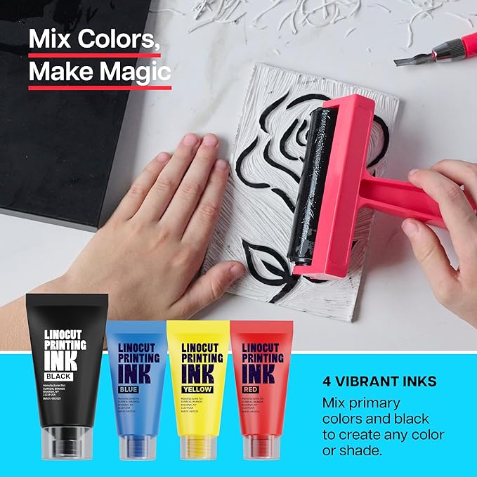 Linocut Printing Kit - Stamp Making Carving Tools - Crafts for Adults - Christmas Unique Gifts - Teen Boy Gifts - Birthday Gift Ideas for Women - Hobbies DIY Kits for Adults, Boys, Girls, Women, Men