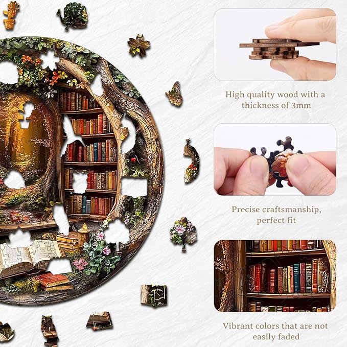 KAAYEE Wooden Puzzles for Adults, Tree House Library Wooden Jigsaw Puzzle Unique Shape Wood Puzzles Adult, 3D Effect Flat Puzzle Birthday Gifts Family Games (XL-17.3 * 17.3in-450pcs)