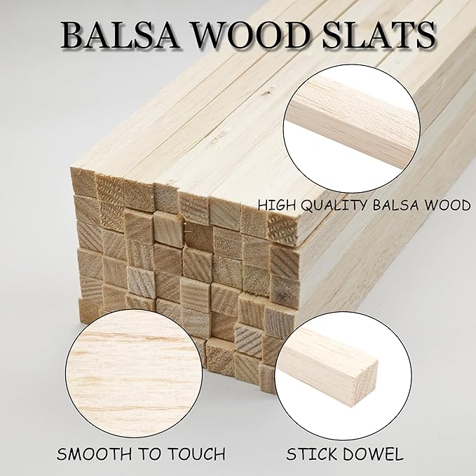 60pcs Dowel Rods 3/8 x 3/8 x 12 inch, Square Wood for Crafts & Model Making (3/8"x12"-60pcs)