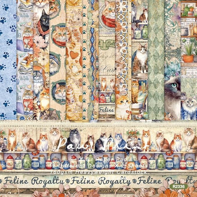 24 Sheets Kitten Decorative Scrapbooking Paper Pad 6x6 Craft Paper Single-Side Card Making Supplies for Junk Journal, Origami, Holiday Journaling