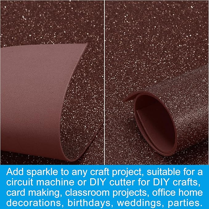 PATIKIL 2mm(1/10") Thick Non Adhesive Glitter Foam Sheet 16x24inch(40x60cm) Coffee, EVA Shiny Foam Board for Craft, 6 Pcs